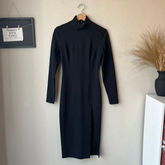 Amina Muaddi x Wolford Dress Black Turtleneck Long Sleeve Midi Dress Size Small - Picture 2 of 11